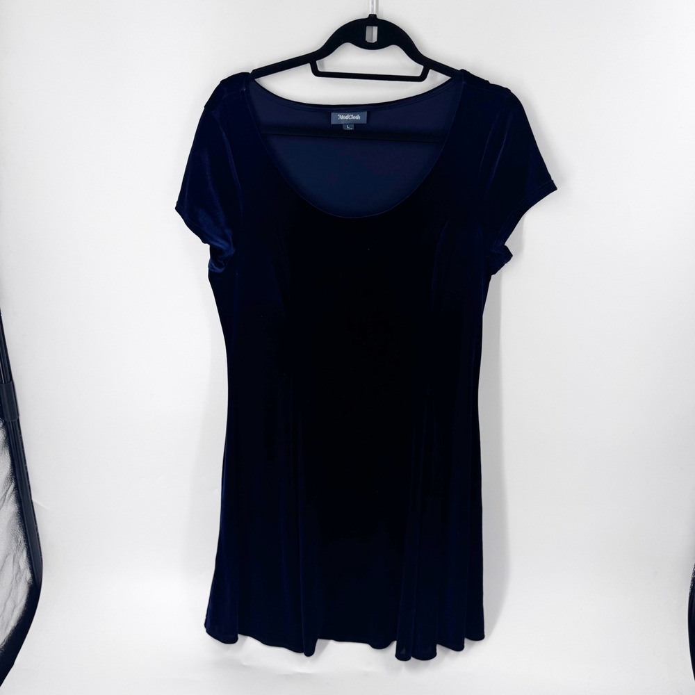 ModCloth Navy Velvet Cap Sleeve Scoop Neck Mini Dress Size‎ L